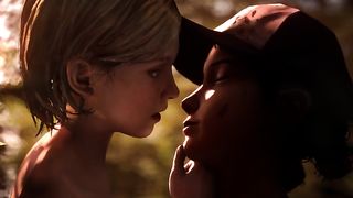 Симпатичная зомби девушка в саду ласково лижет пилотку худенькой тинке